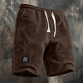 cheap Casual Shorts-Men's Waffle Shorts Summer Shorts Beach Shorts Casual Shorts Drawstring Elastic Waist Solid Color Comfort Knee Length Daily Outdoor Streetwear Vacation Fashion Black White Micro-elastic