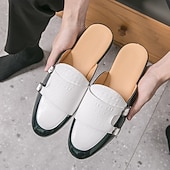 billiga Herrtofflor och träskor-Herr vita och gröna dubbelmunk-loafers med slip-on-detaljer, eleganta uttalandeskor för snygga män, bröllop, banketter, fester och kvällskläder