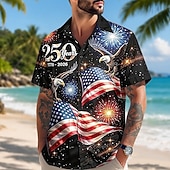  2026 250. męska koszulka z flagą USA 1776 letnia koszulka z guzikami z krótkim rękawem patriotyczna na świeżym powietrzu festiwal lato wiosna odwrócona 3D nadrukowane koszule z kołnierzykiem