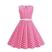 cheap Dresses-1950s Retro Vintage Rockabilly Tea Length Dress Swing Dress Flare Dress Sleeveless Polka dots Fit &amp; Flare Fancy Dress Girls' Masquerade Tea Party Casual Daily Kid's Dress Belt Spring &amp; Summer