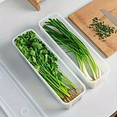 cheap Storage &amp; Organization-1/2/4 Pcs Durable Plastic Food Storage Box, Long Shaped Airtight Refrigerator Organizer, Sealed Fresh-Keeping Container, Practical Kitchen Supplies For Coriander, Green Onions, Mint Fresh Vegetables