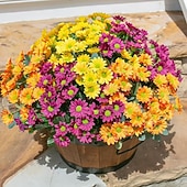  Margaritas artificiales para decoración exterior, 6 ramos de flores artificiales para macetas exteriores, flores de seda resistentes a los rayos UV para la puerta principal, el porche y el patio.