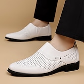 cheap Loafers-Men's Black Perforated Derby Dress Shoes Lace-Up Breathable Formal Oxfords Elegant Gentleman Footwear for Business Men, Office Wear, Weddings and Banquets