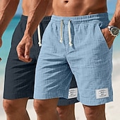 cheap Holiday-Men's Shorts Summer Shorts Beach Shorts Casual Shorts Drawstring Elastic Waist Plain Comfort Breathable Knee Length Casual Daily Outdoor Fashion Retro Vintage Gray+Khaki Blue+Navy Blue Micro-elastic