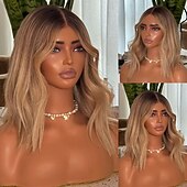 abordables Pelucas delanteras del cordón de cabello natural-Human Hair 5x5 Closure 13x4 Lace Front Wig Middle Part Brazilian Hair Wavy Blonde Multi-color Wig 150% 180% Density with Baby Hair Ombre Hair Natural Hairline 100% Virgin Glueless For Women Short
