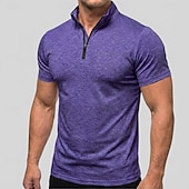 baratos Polo Clássico Masculino-Men's Polo Shirts Zip Polo Casual Daily Quarter Zip Short Sleeve Fashion Basic Plain Lightweight Quarter Zip Summer Spring Blue White Pink Dark Green Purple Orange Polo Shirts