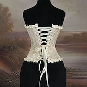 cheap Tops-Medieval Renaissance Corset Overbust Corset Noblewoman Jacquard Lace up Floral Fancy Dress Women's Royal Halloween Carnival Renaissance Fair LARP Adults' Corset Spring &amp; Summer