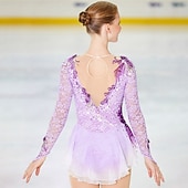 abordables Robes de Patinage Artistique-Robe de patinage artistique Femmes Fille Patinage Robe Tenues Violet Blanche Jaune Patchwork Spandex Maille Dentelle Haute Élasticité Compétition Tenue de Patinage cristal pailleté manche longue