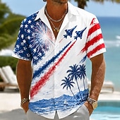  2026 250. rocznica męskiej koszulki z amerykańską flagą i fajerwerkami kokosowa palma letnia koszulka koszula na guziki krótki rękaw patriotyczna codzienne streetwear lato wiosna klapana druk 3D