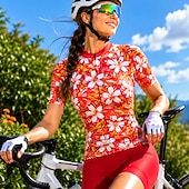 baratos Camisolas femininas-Mulheres Camisa para Ciclismo Floral Manga Curta Moto Camisa / Roupas Para Esporte Blusas com 3 bolsos traseiros Filtro Solar Resistente a UV Secagem Rápida Tiras Refletoras Esportes Azul Céu Roxo