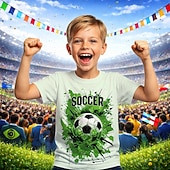 cheap Boy's 3D Sports &amp; Game-Boys' 3D Graphic Football Soccer T Shirts T shirt Tee Short Sleeve 3D Print Summer Spring Sports Fashion Streetwear Kids 4-12 Years Crew Neck Casual Daily Outdoor Regular Fit