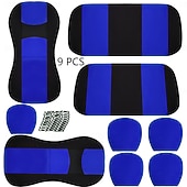 cheap Car Seat Covers-Universal Car Seat Covers Full Set, Breathable Cloth Automotive Seat Protectors with Sporty Two-Tone Design, Airbag Compatible Interior Accessories for Most Sedan, SUV, Truck, Van, 9PCS