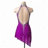 cheap Figure Skating Dresses-Figure Skating Dress Women's Ice Skating Dress Violet Patchwork Open Back Stretchy Training Competition Skating Wear Classic Crystal / Rhinestone Sleeveless Ice Skating Figure Skating