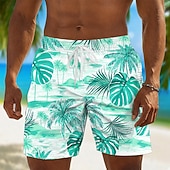 cheap Tropical Plants &amp; Flowers-Men's Coconut Tree Tropical Plants Swim Trunks Bathing Suits Swim Shorts Board Shorts Mid Waist Hawaiian Daily Beach Vacation Wear Side Pockets Mesh Lining Elastic Drawstring Waist Designer Clothing