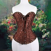 cheap Tops-Medieval Renaissance Corset Overbust Corset Noblewoman Jacquard Lace up Floral Fancy Dress Women's Royal Halloween Carnival Renaissance Fair LARP Adults' Corset Spring &amp; Summer