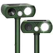 お買い得  電気蚊忌避剤-ソーラー式超音波動物撃退器、屋外用、動き感知式、鹿、リス、ウサギ、猫、犬、アライグマ、キツネ撃退器、防水、LED点滅ライト付き、庭、農場用
