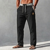 ieftine Clasic-Bărbați Pantaloni de in Pantaloni Pantaloni de vară Cordon Talie elastică Picior drept Simplu Confort Comfortabil Lungime totală Casual Zilnic Plajă Vacanță Modă Albastru piscină Kaki Inelastic