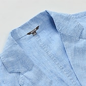 baratos Blazers Clássicos Masculinos-Masculino jaqueta leve Blazer 100% linho coquetel Praia Férias Moda Diário Verão Primavera Linho Côr Sólida Comum 2 Botões Jaqueta esporte Azul Marinha Azul Céu Bege