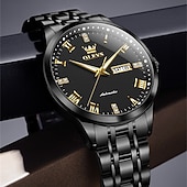 cheap Mechanical Watches-OLEVS Men's Automatic Mechanical Watch, Luxury Stainless Steel Business Dress Watch for Men, Self Winding Wristwatch with Day Date, Waterproof Luminous Diamond Roman Numerals Black Dial Gift Box