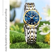 economico Orologi al quarzo-Orologio da donna Olevs, cinturino in acciaio inossidabile argentato, quadrante nero, numeri arabi, orologio analogico al quarzo con datario, impermeabile, orologio elegante da donna.