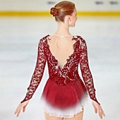 abordables Robes de Patinage Artistique-Robe de patinage artistique Femmes Fille Patinage Robe Tenues Violet Blanche Jaune Patchwork Spandex Maille Dentelle Haute Élasticité Compétition Tenue de Patinage cristal pailleté manche longue