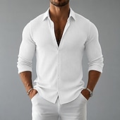 abordables Camisas informales elegantes para hombre-Hombre Camisa Camisa casual Camisa de Pana Abotonar la camisa Negro Blanco Azul Marino Morado Verde Trébol Manga Larga Plano Cuello Camisero Cuello Italiano Casual Diario Ropa Elegante Moda Casual