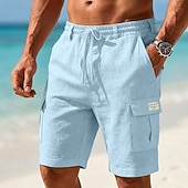 cheap Holiday-Men's Shorts Linen Shorts Summer Shorts Beach Shorts Drawstring Pocket Elastic Waist Color Block Solid Comfort Breathable Short Casual Daily Beach Vacation Fashion Blue Khaki Inelastic