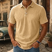 baratos Polo Clássico Masculino-Camisas Polo Masculinas SoftFade™ 100% Algodão Camisa Lavagem Ácida Casual Férias Colarinho Curto Moda Básica Lisa Texturizada Botões Vintage Verão Primavera Azul Marrom Verde Cinza