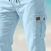 cheap Holiday-Men's Linen Pants Summer Pants Baggy Pants Drawstring Elastic Waist Plain Comfort Breathable Full Length Casual Daily Outdoor Vacation Fashion Blue Black Stretchy