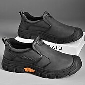 cheap Slip-On Casual Shoes-Men's Vintage Casual Daily Outdoor Hiking PU Leather Comfortable Slip-on Black Khaki Gray Summer Spring Fall