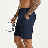 cheap Casual Shorts-Men's Shorts Summer Shorts Beach Shorts Casual Shorts Jacquard Pocket Elastic Waist Plain Comfort Breathable Knee Length Outdoor Beach Vacation Vacation Fashion Khaki Black Micro-elastic