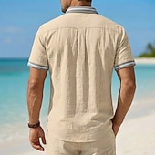  Herren Hemd Leinenhemd Sommerhemd Strandhemd Einfach Lässig Täglich Blau Schwarz Marineblau Khaki Kurzarm Kragen Sommer Frühling Bekleidung Patchwork