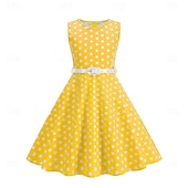 cheap Dresses-1950s Retro Vintage Rockabilly Tea Length Dress Swing Dress Flare Dress Sleeveless Polka dots Fit &amp; Flare Fancy Dress Girls' Masquerade Tea Party Casual Daily Kid's Dress Belt Spring &amp; Summer