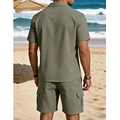 economico Camicie di lino-Per uomo Due pezzi Set Camicia Set estivo E Shorts Impostare Semplice Casuale Quotidiano Spiaggia Collo ripiegato Manica Corta Estate Primavera Moda Casual Confortevole Abbigliamento