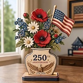 olcso Az Egyesült Államok 250. évfordulója-250. évfordulós hazafias virágmintás fa tömb asztaldísz, kézzel készített hazafias fa díszek, amerikai zászlós sas virágmintás asztaldísz, július 4-i asztaldekoráció