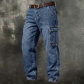 ieftine Pantaloni Cargo-Bărbați Pantaloni Cargo Pantaloni Pantaloni casual Pantaloni din denim Multi Buzunare Picior drept Simplu Confort Lungime totală Casual Zilnic În aer liber Modă Șic Stradă Albastru piscină Negru