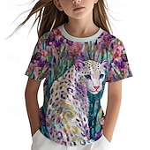 お買い得  女の子の3D動物-女の子 3D グラフィック レオパード Tシャツ Ｔシャツ 半袖 3Dプリント 夏 春 スポーツ ファッション ストリートファッション 子供 5〜12年 クルーネック カジュアル 日常 アウトドア レギュラー