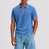 cheap Men's Classic Polo-SoftFade™ Men's Polo Shirts 100% Cotton Acid Wash Shirt Casual Holiday Lapel Short Sleeve Fashion Basic Plain Vintage Distressed Summer Spring Blue Polo Shirts