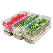 cheap Storage &amp; Organization-1/2/4 Pcs Durable Plastic Food Storage Box, Long Shaped Airtight Refrigerator Organizer, Sealed Fresh-Keeping Container, Practical Kitchen Supplies For Coriander, Green Onions, Mint Fresh Vegetables