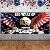 cheap Garage Door Cover-250th Years of Freedom Garage Door Cover Decoration 7x16ft American Flag Pentagram 4th of July Anniversary Backdrop Independence Day Patriotic Themed Party Banner Decor Photo Background