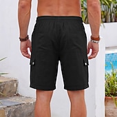cheap Holiday-Men's Shorts Linen Shorts Summer Shorts Beach Shorts Drawstring Elastic Waist Multi Pocket Plain Comfort Soft Knee Length Daily Outdoor Beach Vacation Fashion Khaki Black Inelastic