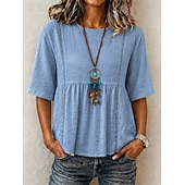  Dames Oogje top T-shirt T-shirts Witte katoenen blouse Elegant Bohemen Modieus Korte mouw Strakke ronde hals Normale tops Casual blauw Wit Zomer Lente
