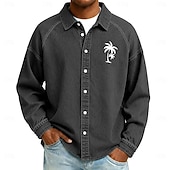 baratos Camisas casuais inteligentes masculinas-Camisa masculina Softfade™, camisa casual, lavagem ácida, tingida em preto, bordô, verde, azul claro, manga comprida, lisa, gola, casual, para uso diário, bolso frontal, vestuário, elegante, moda
