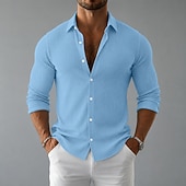 abordables Camisas informales elegantes para hombre-Hombre Camisa Camisa casual Camisa de Pana Abotonar la camisa Negro Blanco Azul Marino Morado Verde Trébol Manga Larga Plano Cuello Camisero Cuello Italiano Casual Diario Ropa Elegante Moda Casual