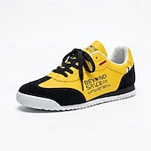 tanie Casualowe sneakersy-Żółto-czarne trampki męskie, sznurowane, lekkie i wygodne, modne obuwie za kostkę do noszenia na co dzień, w podróży, na weekendowe wyjścia i do ulicznego stylu