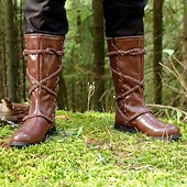 abordables Calzado-Medieval Renacimiento Zapatos Botas Botas hasta la rodilla Pirata Vikingo Cruzado Plano Disfraz Hombre Celta Pirata Víspera de Todos los Santos Mascarada Fiesta y Noche LARP Feria Ren Adultos Adulto