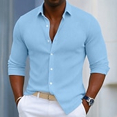 preiswerte Herrenhemd zum Knöpfen-Herren Hemd Cordhemd Knopfhemd Blau Schwarz Weiß Marineblau Purpur Langarm Einfach Umlegekragen Lässig Täglich Button-Down Bekleidung Polyester Mode Streetwear Klassisch Lässig