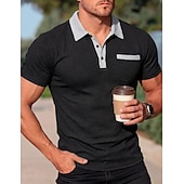 abordables Polo classique pour homme-Homme Chemises Polo Gaufre Polo Occasionnel Rue Revers Manche Courte Basique Moderne Bloc de Couleur Avec Poches Poids Léger Été Printemps Coupe régulière Noir Blanche Bleu Roi Vert Kaki Chemises