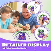 baratos Brinquedos Coloridos-Conjunto de 2 monstros gritando com som, brinquedos sensoriais divertidos para puxar o cabelo, ideais para crianças e adultos, jogo interativo em família, monstro roxo para aliviar o estresse,
