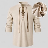 baratos Tops-Medieval Renascentista Camisa Pirata Viking Mistura com algodão e linho Fantasia Homens Viking Pirata Dia Das Bruxas Carnaval Espetáculo LARP Ren Faire Adulto Camisa